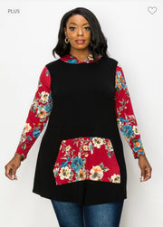 21 HD-Z {Love And Adored} Black/Floral Print Hoodie CURVY BRAND!!! EXTENDED PLUS SIZE 4X 5X 6X