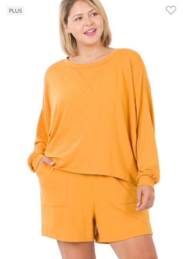 21 SET-F {The Good Life} Mustard Long Sleeve Short Set SALE!!!  PLUS SIZE 1X 2X 3X