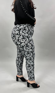 LEG-X  {Glance Of Elegance} Black/Gray Print Leggings EXTENDED PLUS SIZE 3X/5X