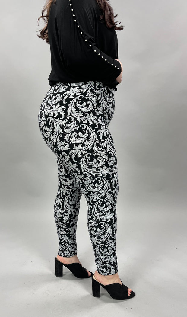 LEG-X  {Glance Of Elegance} Black/Gray Print Leggings EXTENDED PLUS SIZE 3X/5X