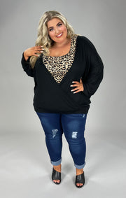 61 SD-A {Just A Little Leopard} Black/Leopard Print Top PLUS SIZE 1X 2X 3X***SALE***