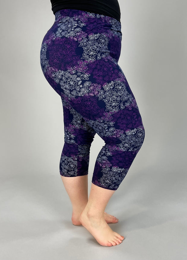 LEG 65 {Getting Things Done} Purple Floral Butter Soft Leggings Capri Extended Plus 3X/5X