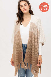 OT-X {No Control} Mocha White Fringe Poncho PLUS SIZE XL 2X 3X