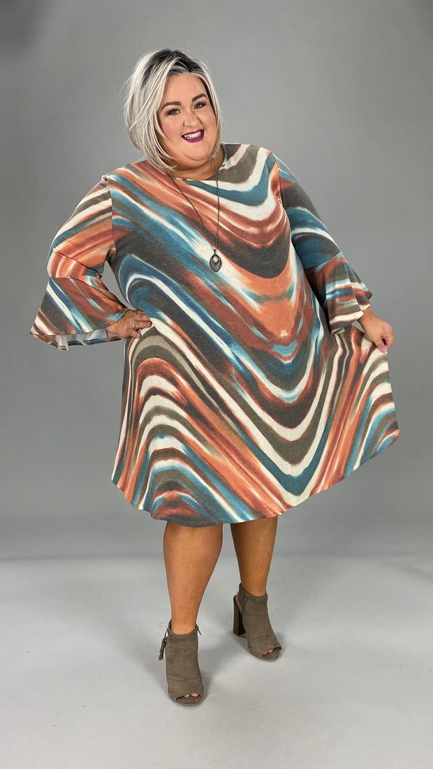 67 PQ-Z {Lady Of Leisure} Orange Print Bell Sleeve Dress EXTENDED PLUS SIZE 3X 4X 5X