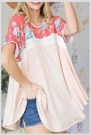 78 CP-D {Dreamy Devotion}  SALE! PeachTunic W/Floral Contrast PLUS SIZE 1X 2X 3X