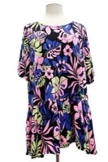 47 OR 39 PSS-B {View From The Island} Multi-Color Floral Babydoll Top PLUS SIZE 1X 2X 3X