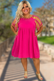 49 CP-C {Channel Confidence} Umgee Pink Crochet Dress PLUS SIZE XL 1X 2X