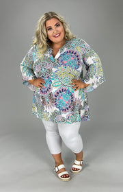 18 PQ-A {Sunday Stroll} Multi-Color Printed High-Low Tunic PLUS SIZE 1X 2X 3X
