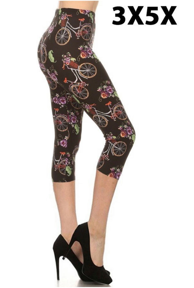 LEG-W {Go Biking} Bicycle Printed Butter Soft Capri Leggings EXTENDED PLUS SIZE 3X/5X