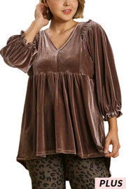 62 SQ-A {Stylish Ideas} "Umgee" Chocolate SALE!!! Velour Babydoll Top PLUS SIZE XL 1X 2X