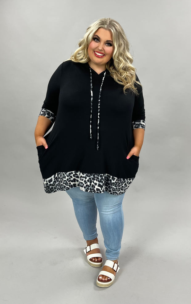 21 HD-A {Party At Curvy} Black Leopard Contrast Hoodie CURVY BRAND!! EXTENDED PLUS SIZE 3X 4X 5X 6X