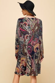 65 PLS-Z {Happy To Oblige} Dark Navy Paisley Print Dress PLUS SIZE 1X 2X 3X