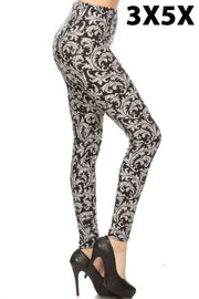 LEG-F  {Watch Me Scroll} Black/Grey Scroll Print Leggings EXTENDED PLUS SIZE 3X/5X