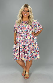 53 PSS-D {Above The Noise} Magenta Multi Floral Print Dress PLUS SIZE 1X, 2X, 3X  SALE!!!!