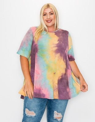 50 PSS-L {You Are Worthy} Multi-Color Tie Dye Top EXTENDED PLUS SIZE 3X 4X 5X