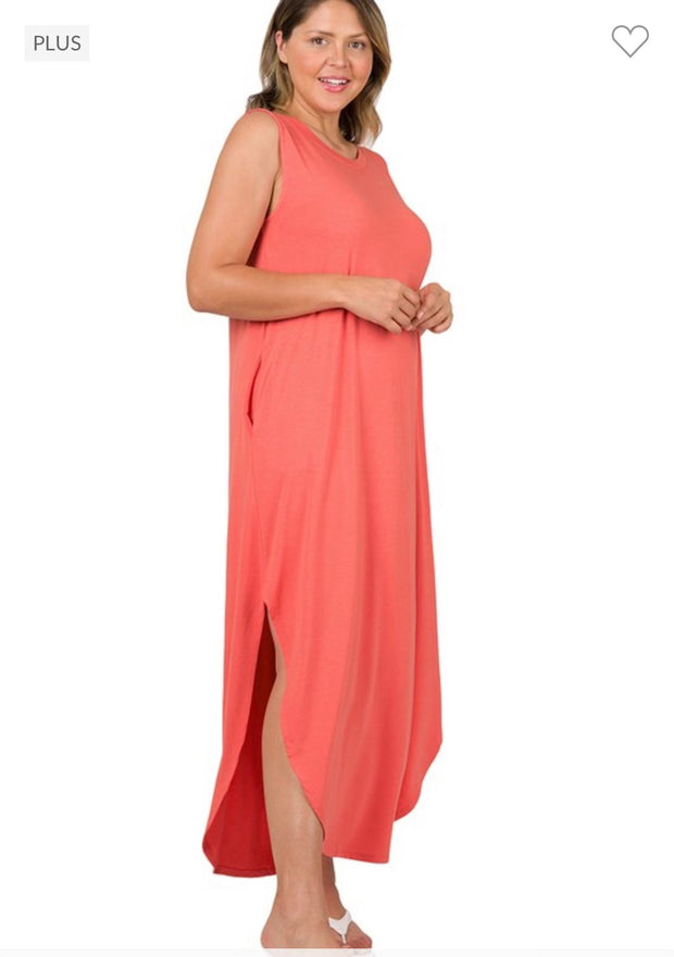 LD-L {Adoration} CORAL Sleeveless Maxi Dress PLUS SIZE 1X 2X 3X