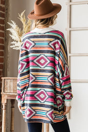 26 CP-C {Aztec Nights} Fuchsia Striped Aztec Print Top PLUS SIZE 1X 2X 3X