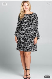 97 PQ-A {Sunday Best} Black Diamond Damask Print Dress PLUS SIZE 1X 2X 3X