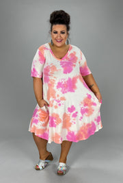 76 PSS-C {Lovely Wishes} ***SALE***Coral Fuchsia Tie Dye Dress EXTENDED PLUS SIZE 3X 4X 5X