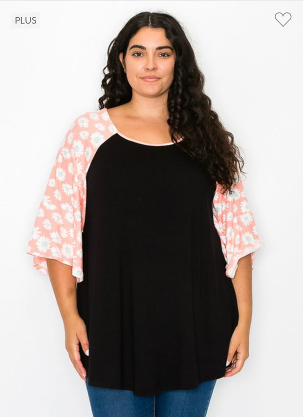 17 CP-R {Where To Start} Black/Pink Daisy Print Top CURVY BRAND!!! EXTENDED PLUS SIZE 4X 5X 6X