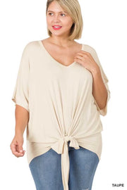 84 OR 44 SSS-G {All Tied Up} Taupe V-Neck Front Tie Top PLUS SIZE 1X 2X 3X  SALE!!!!