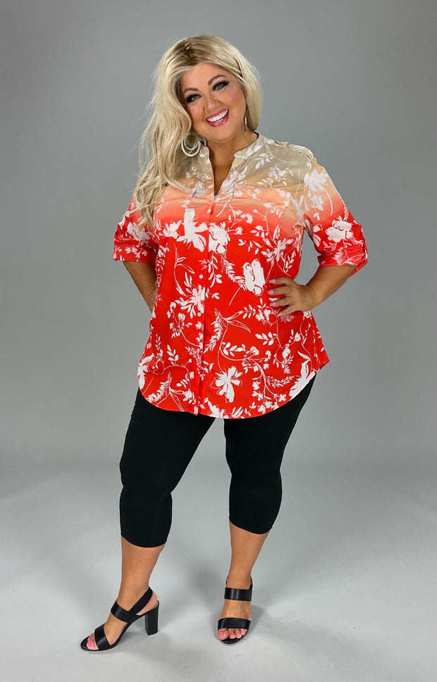 PLS-A  M-109  {Calvin Klein} Orange Print Top Retail €79.50 PLUS SIZE 1X ***FLASH SALE***