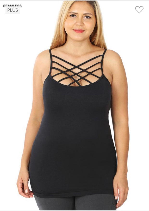 TANK {Uptown Girl} BLACK Caged Neck Shaper Tank PLUS SIZE 1X/2X  2X/3X