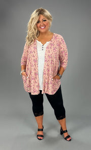 49 OT-D {Raise Your Standard} SALE!!! Mauve Floral Ribbed Cardigan CURVY BRAND!!!   EXTENDED PLUS SIZE 1X 2X 3X 4X 5X 6X