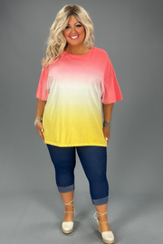 97 PSS-K {The Only Way} Coral/Yellow Dip Dye Top PLUS SIZE 1X 2X 3X