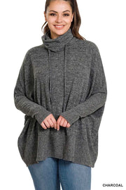 55 SLS-E {Warm Hugs} Charcoal Cowl Neck Top PLUS SIZE 1X 2X 3X