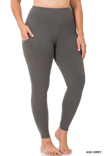 LEG-7 {Gym Code} Ash Grey Cotton Pocket Leggings PLUS SIZE 1X 2X 3X