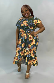 LD-B {Belong To Me} Charcoal Waffle Wrap Dress W/Floral Print PLUS SIZE 1X 2X 3X