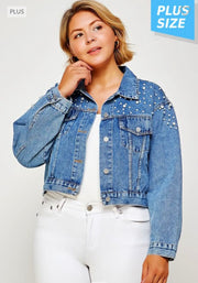 41 OT-B  {Elegant Denim} Denim Jacket with Pearl Detail (RUNS SMALL) PLUS SIZE 1X/2X 2X/3X   SALE!!!!