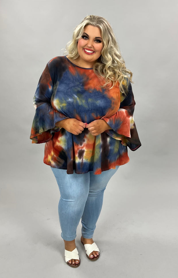 20 PQ-B {Stylish Vibes} Rust/Navy/Mustard***FLASH SALE*** Tie Dye Top EXTENDED PLUS SIZE 3X 4X 5X