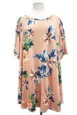 92 PSS-N {Letting Love In} Peach/Blue Floral Tunic EXTENDED PLUS SIZE 3X 4X 5X