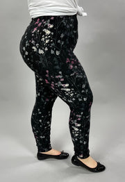 LEG-22 {Muted Floral} Black Floral Leggings EXTENDED PLUS SIZE 3X/5X