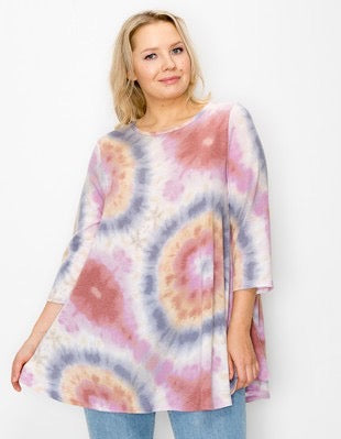 39 PQ-B {The Way I like It} Multi-Color Tie Dye Tunic EXTENDED PLUS SIZE 3X 4X 5X