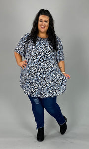 53 PSS-A {Happy Days} Blue Leopard Print Top EXTENDED PLUS SIZE 3X 4X 5X