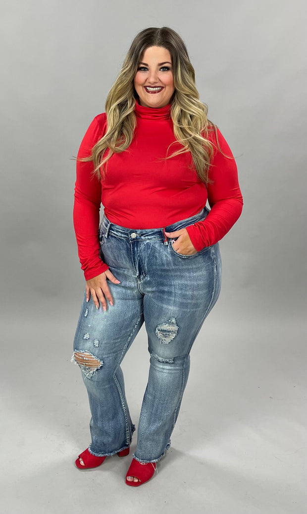 56 SLS-H {Best There Is} Ruby Red Gathered Turtleneck Top PLUS SIZE 1X 2X 3X