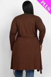 91 OT-L {Well Aware} Brown Tie Front Cardigan PLUS SIZE 1X 2X 3X