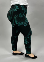 LEG-E  {For The Love} Black/Teal Print Leggings EXTENDED PLUS SIZE 3X/5X