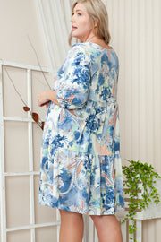 44 PQ-O {Blue Skies Calling} Blue Paisley Tiered Dress EXTENDED PLUS SIZE 3X 4X 5X