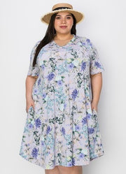 98 PSS-C {Feminine Love} Lavender Floral V-Neck Dress EXTENDED PLUS SIZE 3X 4X 5X