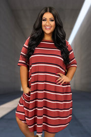 15 PSS-R {Focus On The Good} SALE!! Rust Stripe Print Dress EXTENDED PLUS SIZE 3X 4X 5X