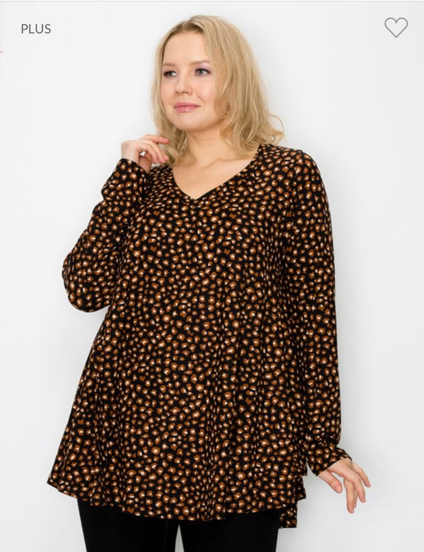 96 PLS-Y {Be Happy} Black Animal Print V-Neck Top EXTENDED PLUS SIZE 3X 4X 5X