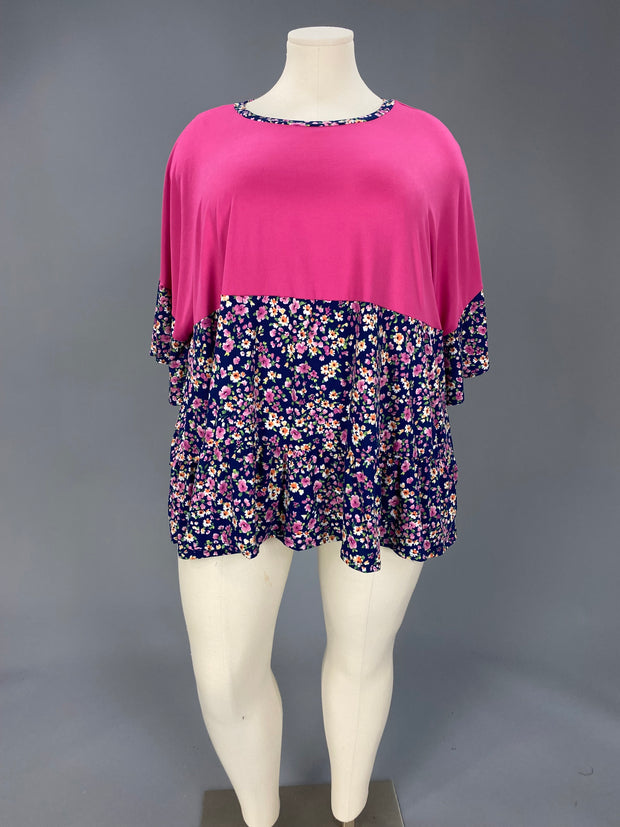 92 CP-B {Girls Trip} Fuchsia Floral Tiered Top CURVY BRAND!!!  EXTENDED PLUS SIZE 4X 5X 6X