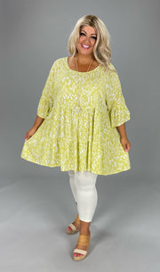 78 PQ-A {Pleasing To The Eye} Yellow Print Tiered Top PLUS SIZE 1X 2X 3X