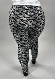 LEG-21 {Swan Lake} Swan Printed Black Leggings EXTENDED PLUS SIZE