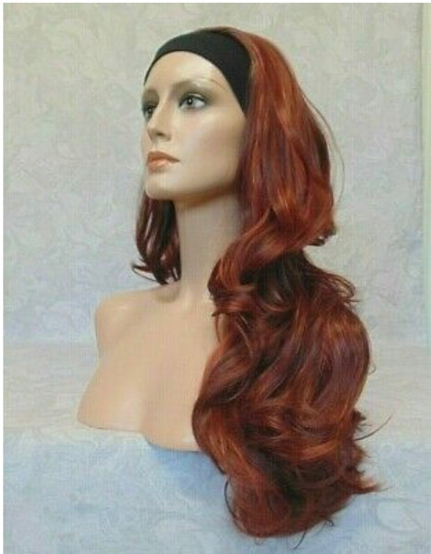 {Diane} Long Red Slight Waves Synthetic  Headband Wig