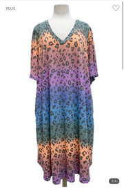 53 PSS-J {Rainbow Wishes} Blue Purple Animal V-Neck Dress EXTENDED PLUS SIZE 3X 4X 5X